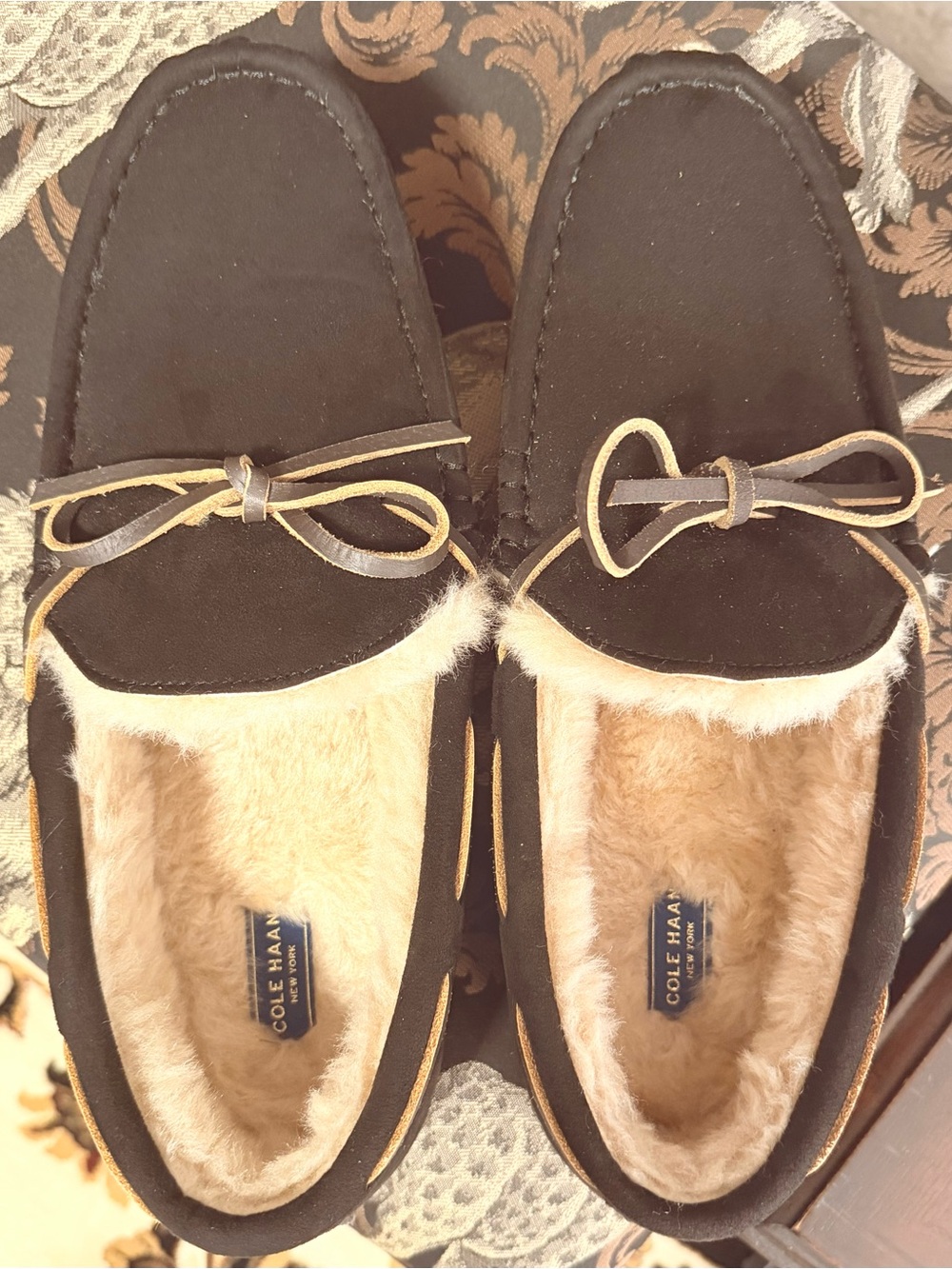 Cole Haan Black Suede Moccasin Slippers